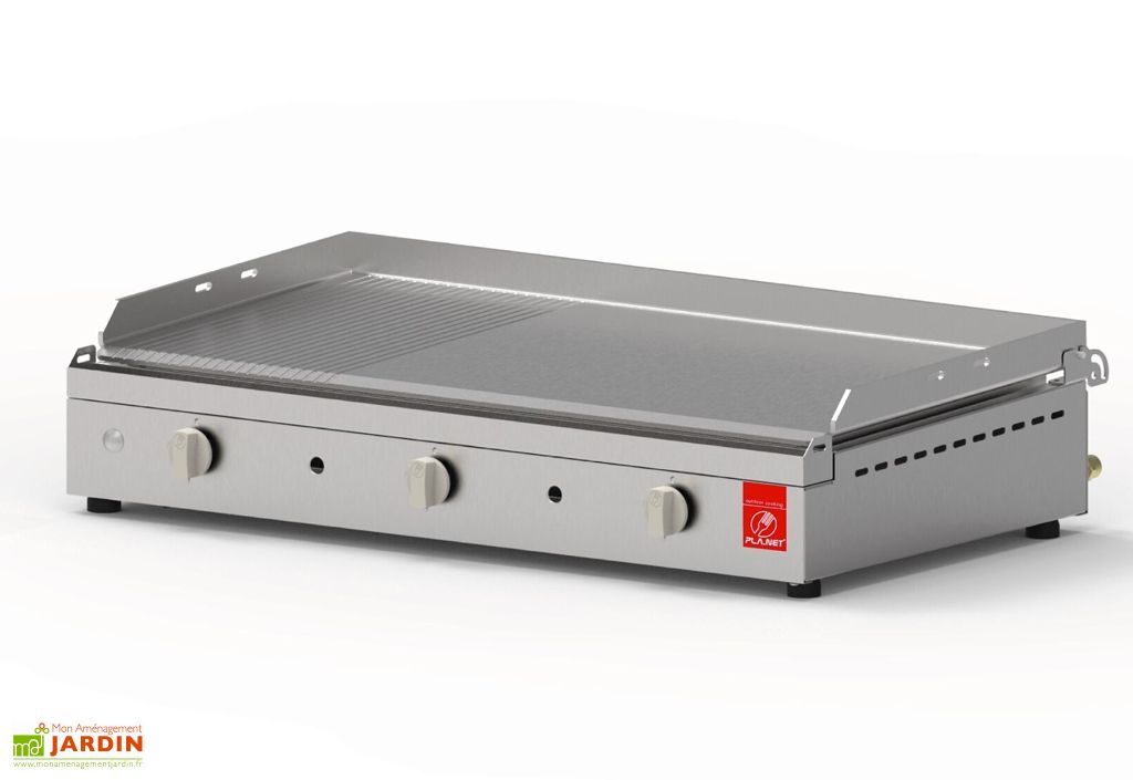 Plancha Gaz Inox 3 Bruleurs Plaque Rainuree 79x40 Cm Chef 80 Xlr