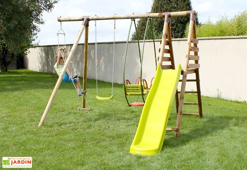 Portique Balancoire Toboggan En Bois Autoclave 2 30 M Mocha 4 Agres Soulet