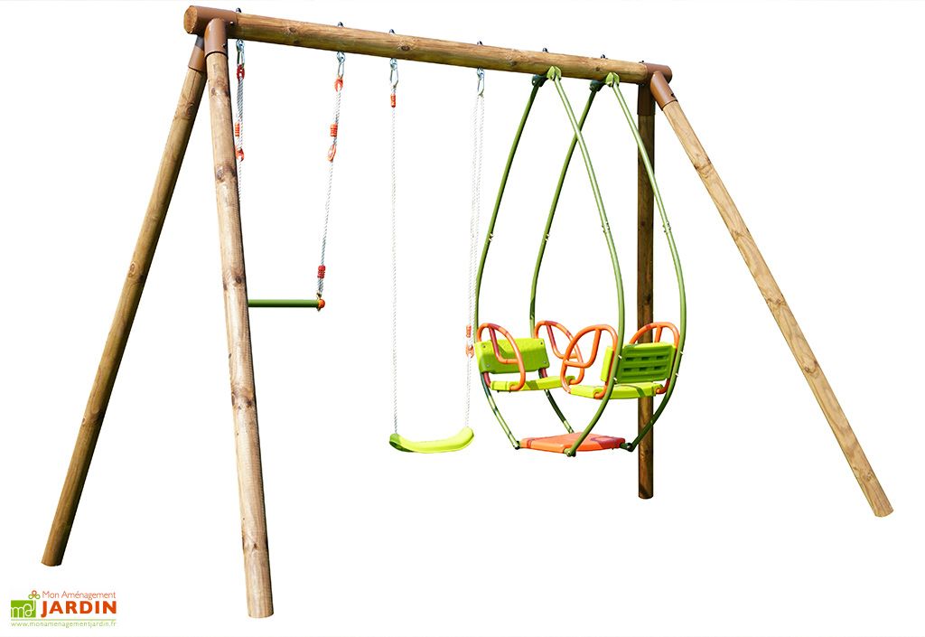portique en bois 4 enfants 1 balancoire 1 trapeze 1 balancelle milo soulet