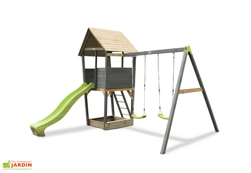 Portique Aire de Jeux Balançoires Toboggan Exit Toys