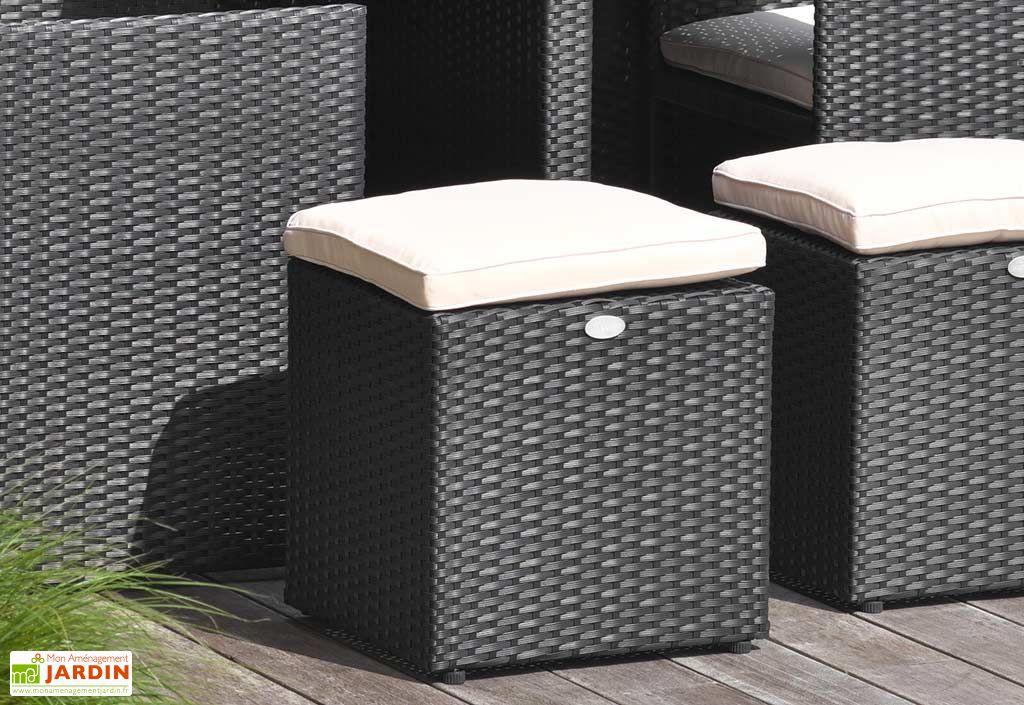 Pouf de Jardin en Résine Tressée Encastrable Noir - DCB Garden