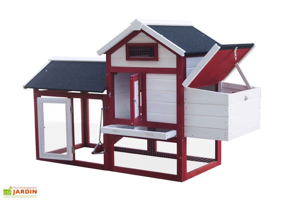Poulailler En Bois Bicolore Standard 2 3 Poules 150 X 60 X 90 Cm
