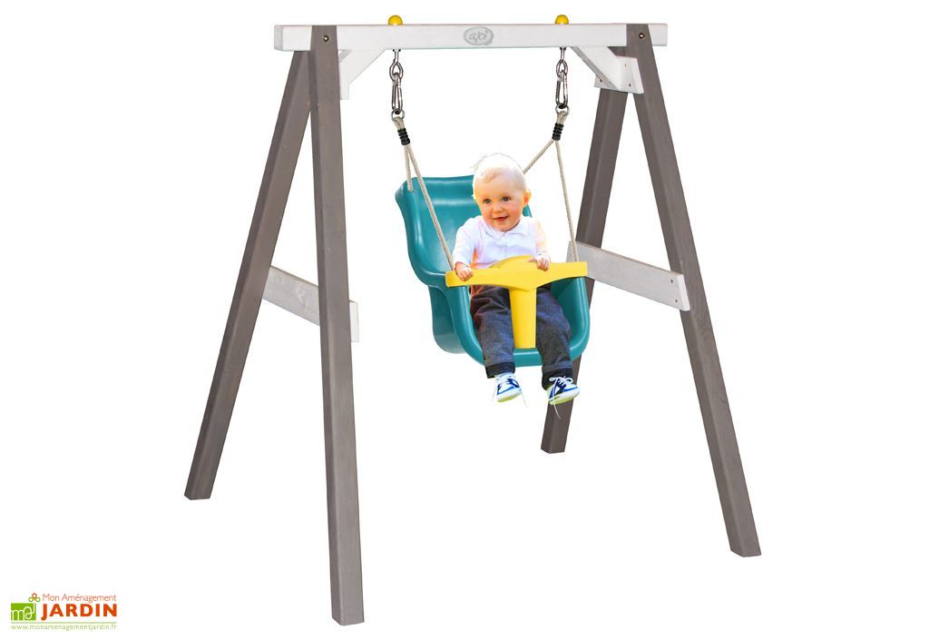 Portique Balancoire Pour Bebe En Bois De Hemlock Marron Et Blanc Axi