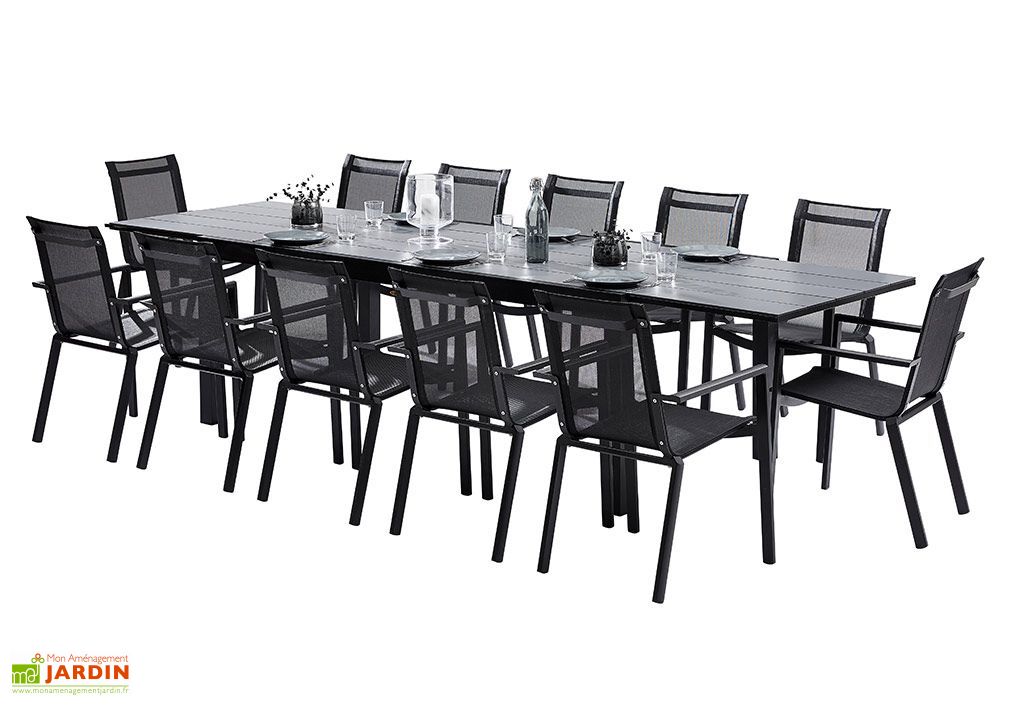 Salon De Jardin Hpl Star Table Extensible Alu 12 Fauteuils Wilsa