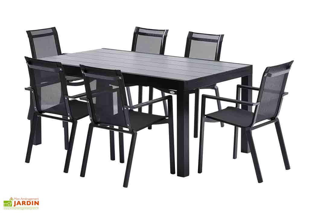 Salon De Jardin Hpl Star Noir Table Extensible Alu 6 Fauteuils