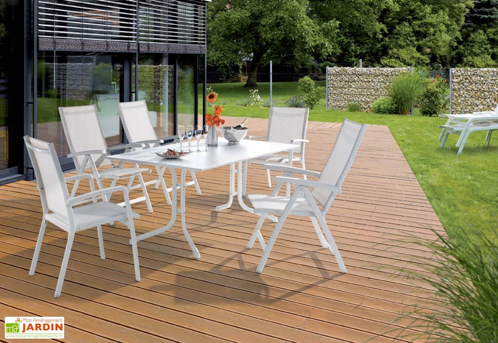 Salon de Jardin Alu avec Table Puroplan + 6 Chaises Blanc Bodega