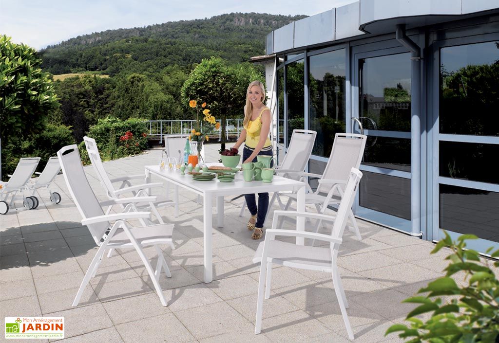 Salon de Jardin avec Table Extensible Puroplan + 6 Chaises Blanc Trento
