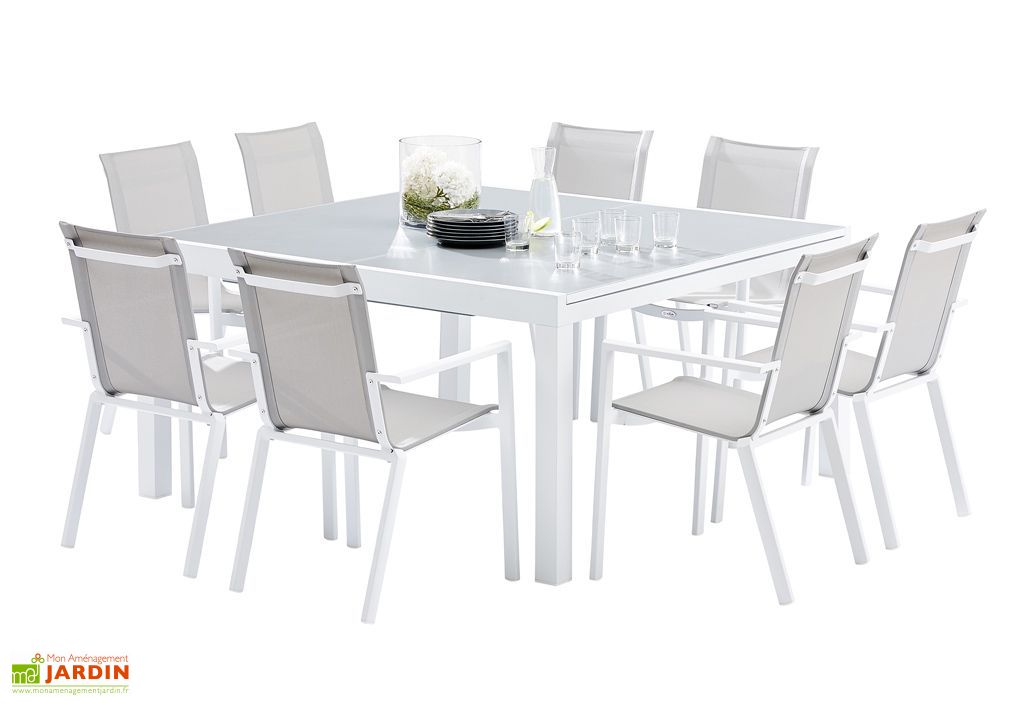 Salon De Jardin Carre Whitestar Table Extensible 8 Fauteuils