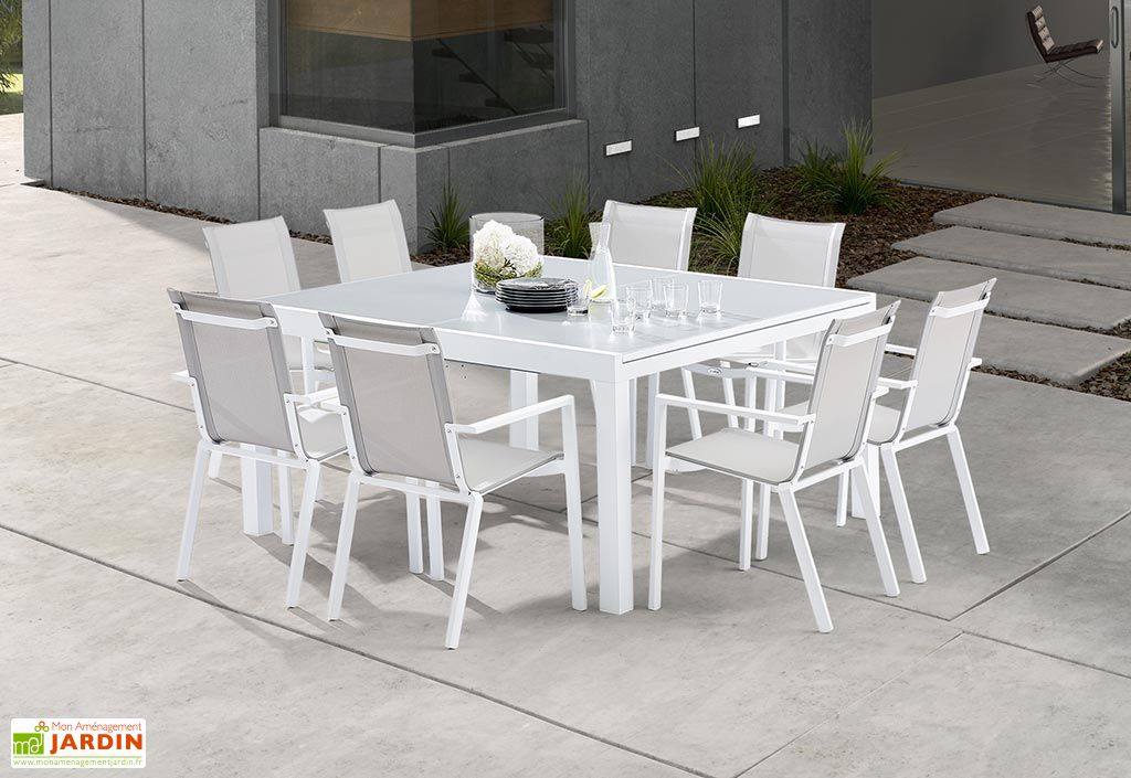 Salon De Jardin Carre Whitestar Table Extensible 8 Fauteuils Wilsa