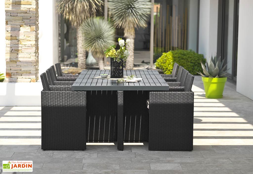 Salon De Jardin Resine Tressee Encastrable Noir 1 Table 8 Fts