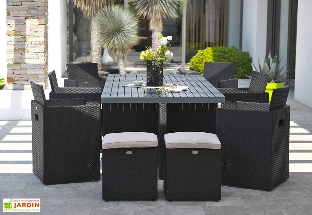 Salon De Jardin Encastrable 1 Table 6 Fauteuils 4 Poufs