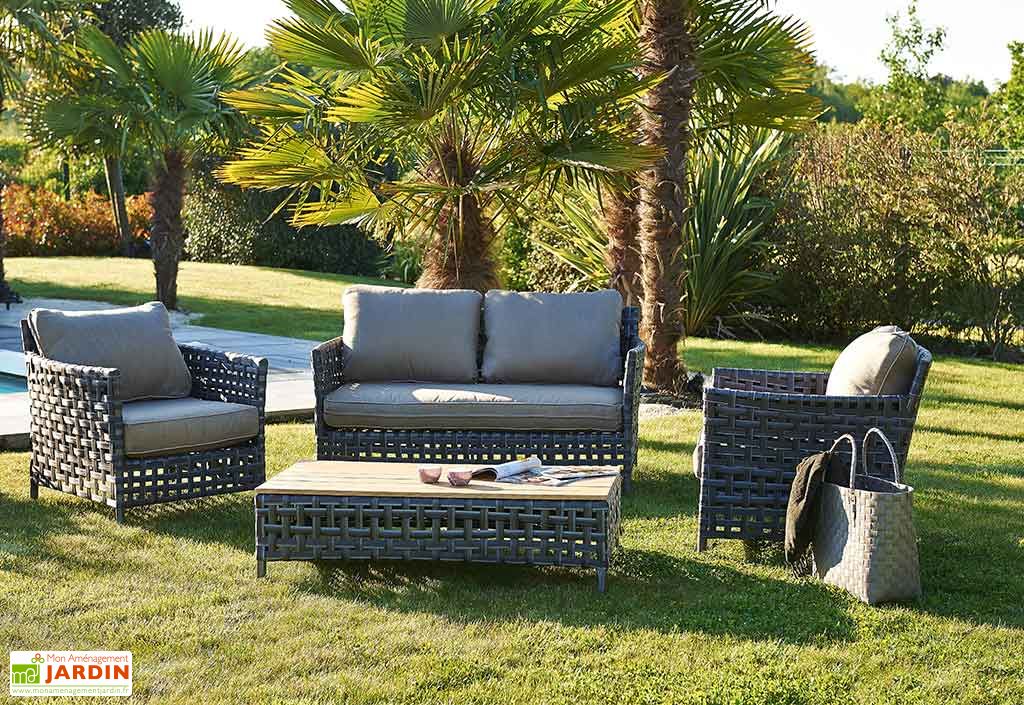 Salon de Jardin en Résine Tressée Anthracite Riade 4 Places - DCB Garden