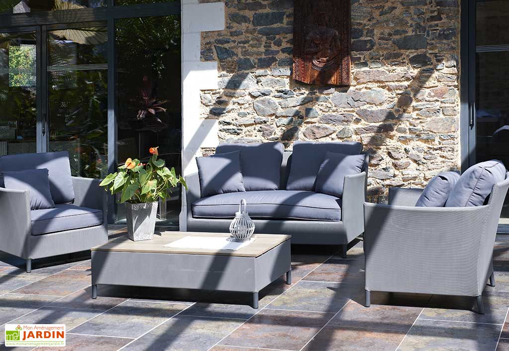 Salon de Jardin en Textilène Gris Galet Riade 4 Places DCB Garden