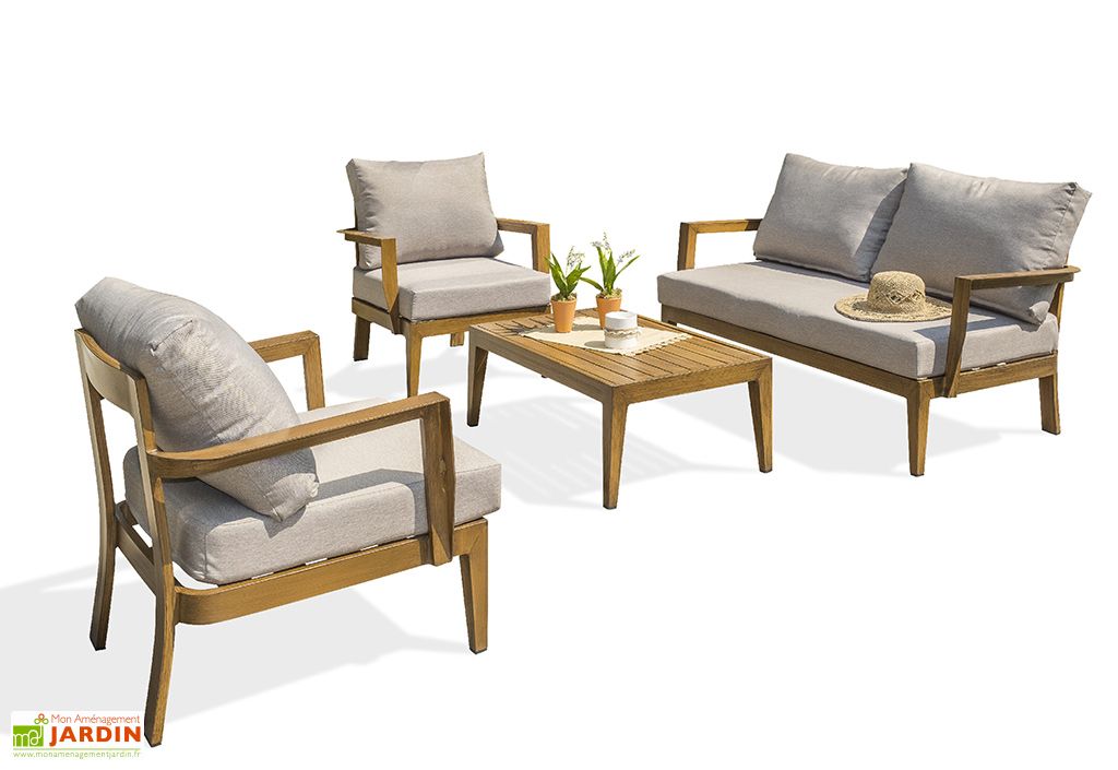 Salon De Jardin 4 Places Aluminium Effet Bois Portofino Dcb Garden