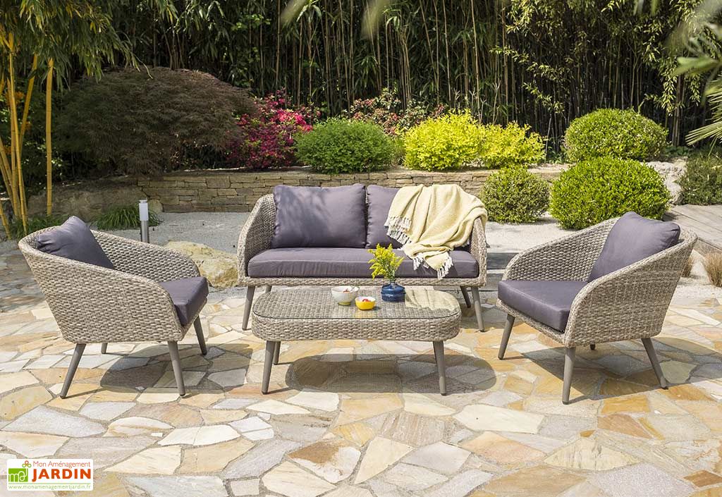 Salon De Jardin 4 Places En Aluminium Et Resine Tressee Madeira
