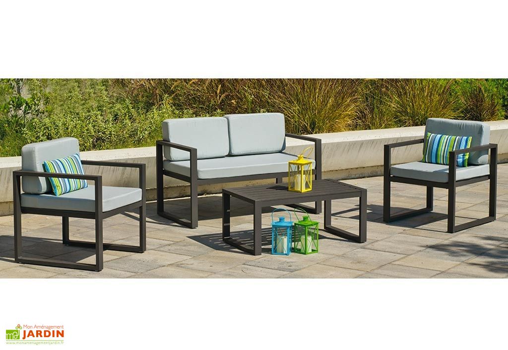 Salon De Jardin En Aluminium Canape Fauteuils Et Table Basse