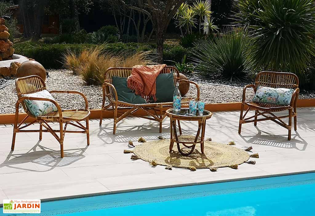 Salon de jardin 4 places en rotin naturel Kabanh - - Givex
