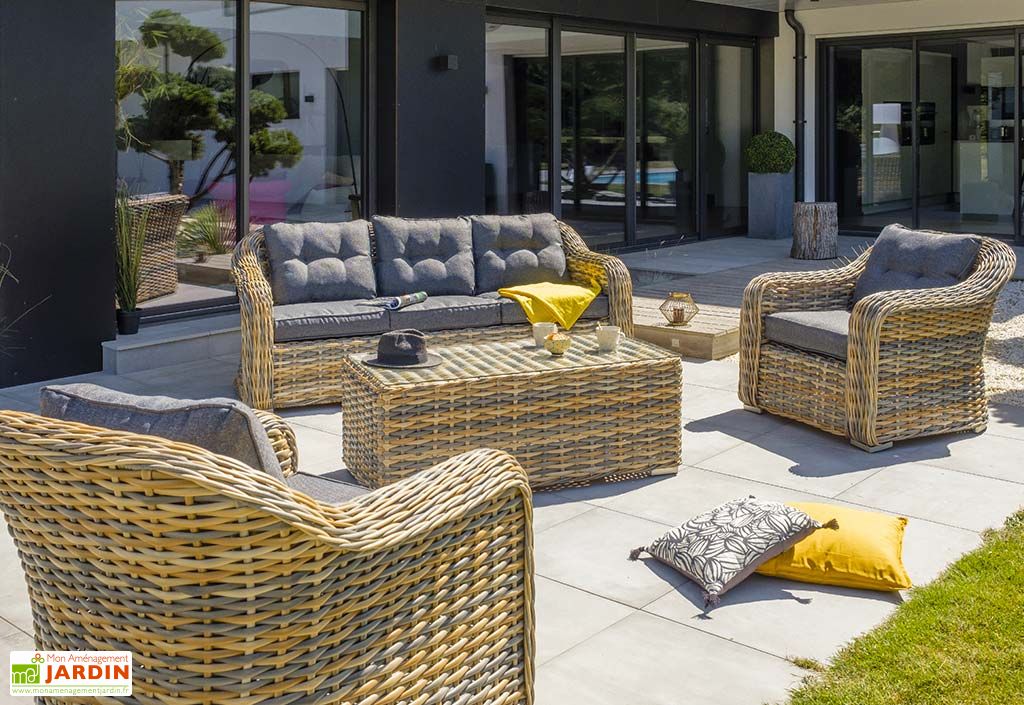 Salon De Jardin 5 Places En Aluminium Et Resine Tressee Chicago