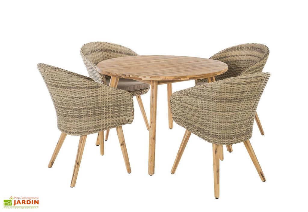 Salon De Jardin Acacia Et Rotin Marilyn 1 Table Ronde Et 4
