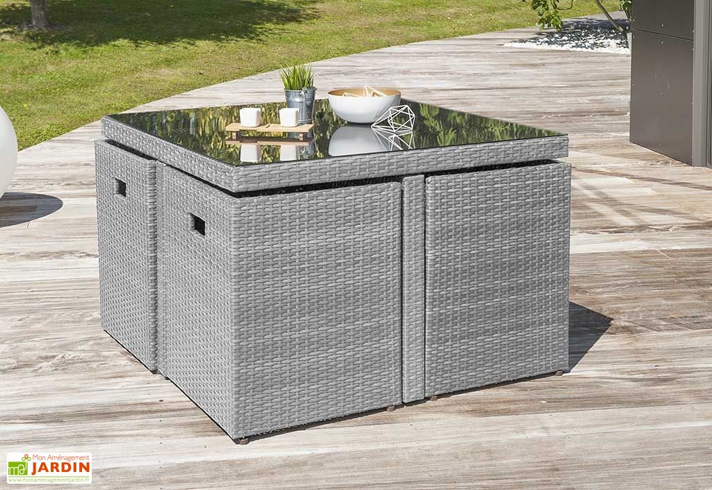 Salon De Jardin En Resine Tressee Encastrable Gris 1 Table 4