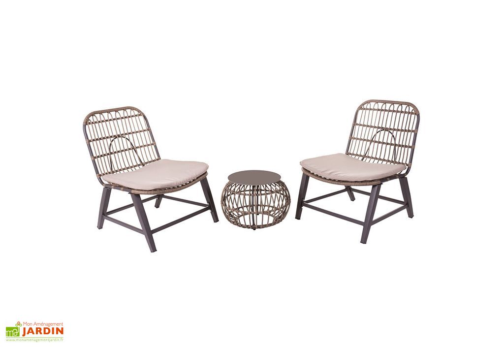 Salon De Jardin En Acier Et Rotin Ariki 2 Chaises Et 1 Table