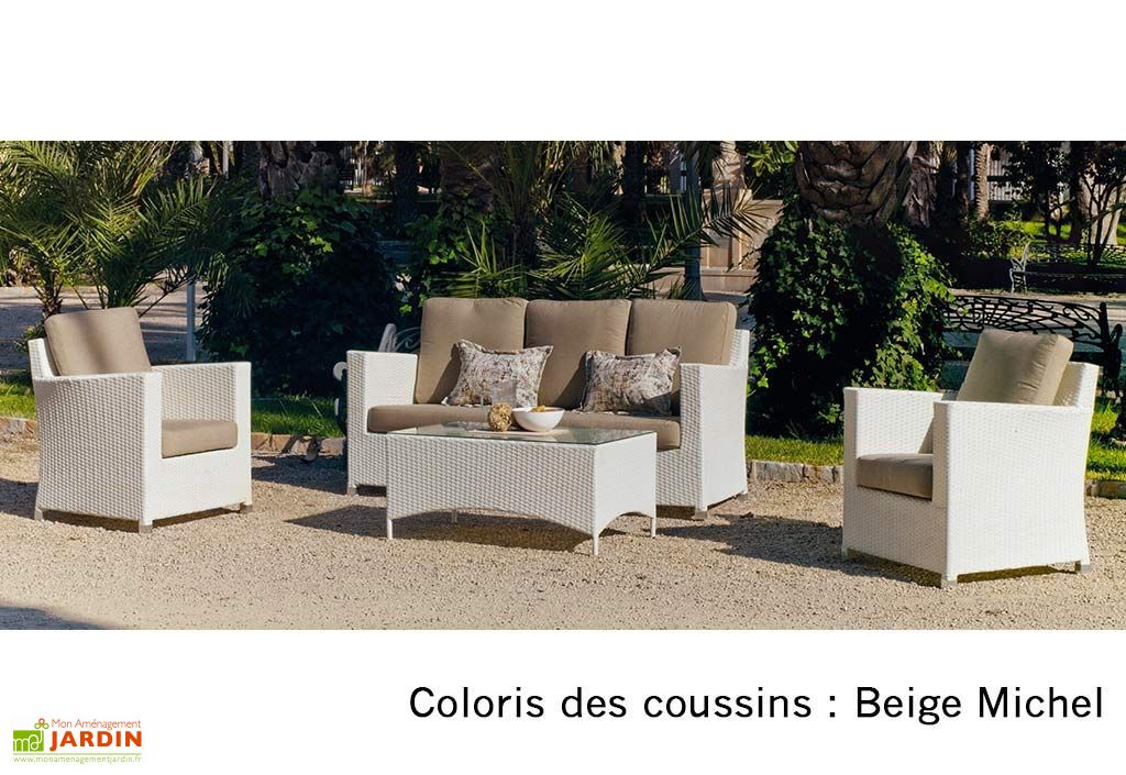 Salon De Jardin En Resine Tressee Blanc Canape Fauteuils Et