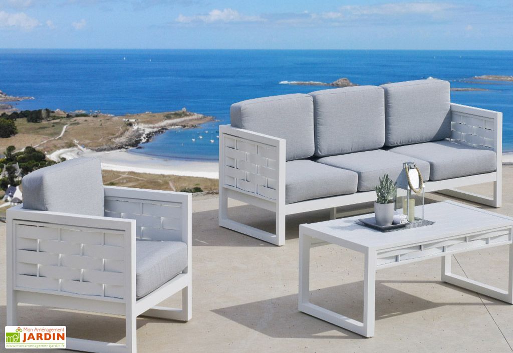 Salon De Jardin En Aluminium Auxana 1 Canape 2 Fauteuils Et 1