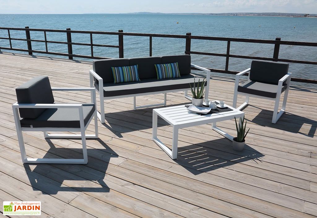 Salon de Jardin Aluminium Andreana : 1 Canapé, 2 Fauteuils et 1 Table