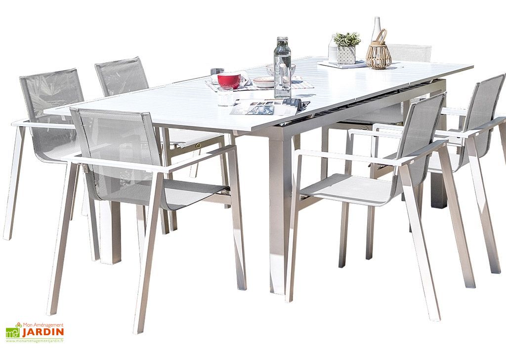 Salon de jardin Mykonos en Aluminium Blanc : 1 Table + 6Fts - DCB Garden Salon de jardin Mykonos en Aluminium Blanc : 1 Table + 6Fts - DCB Garden