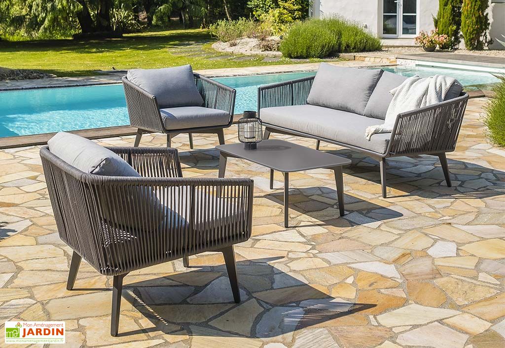 Salon De Jardin En Aluminium Table Basse Et Canape 5 Places
