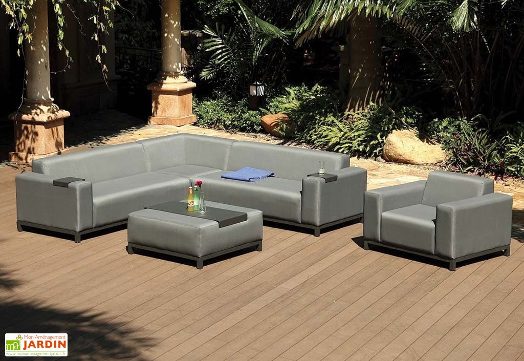 Salon De Jardin Paris En Aluminium Et Tissu Gris 6 8 Places
