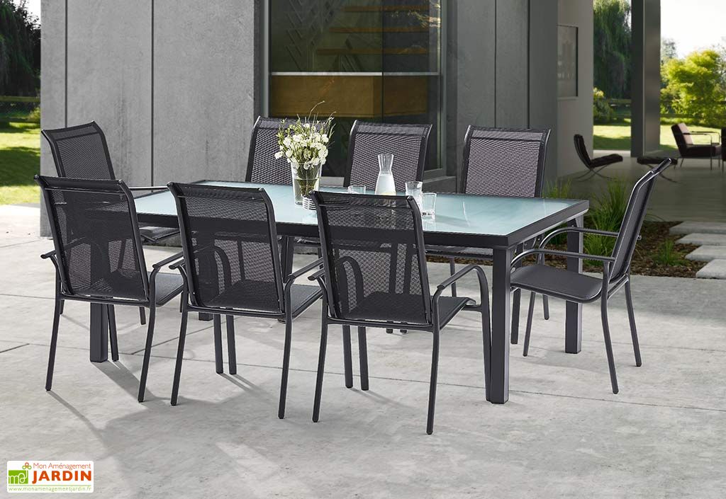 Salon De Jardin Blacksun En Alu Et Verre Trempe Table 8