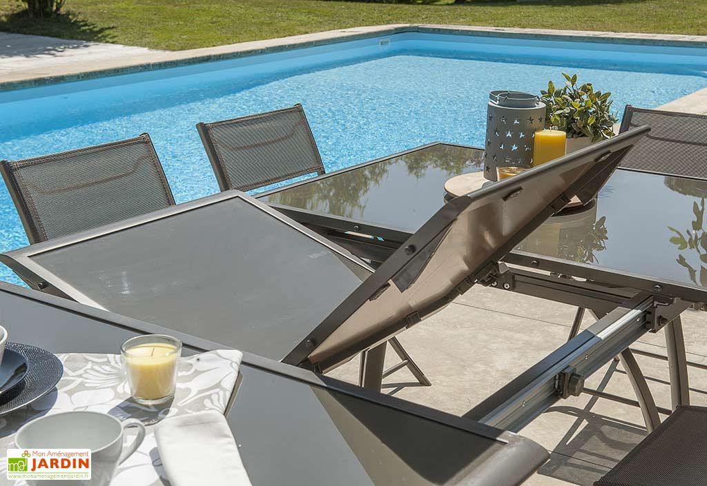 Salon de Jardin Cappuccino en Verre Table 240 cm + 6 Chaises - DCB ... Salon de Jardin Cappuccino en Verre Table 240 cm + 6 Chaises - DCB ...