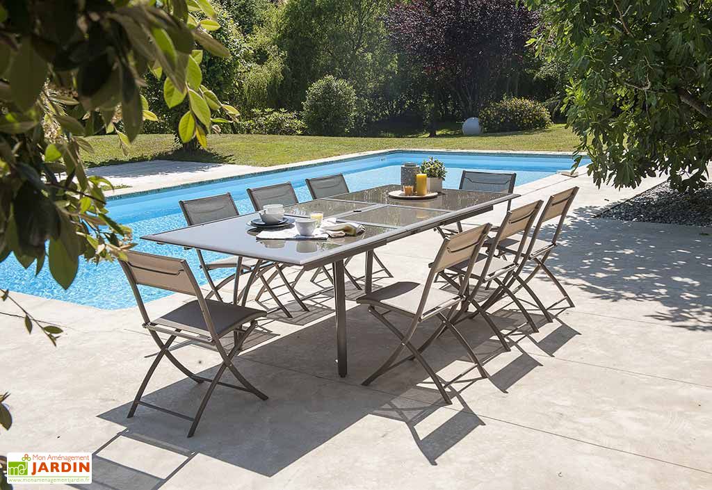 Salon de Jardin Cappuccino en Verre Table 240 cm + 6 Chaises - DCB ... Salon de Jardin Cappuccino en Verre Table 240 cm + 6 Chaises - DCB ...