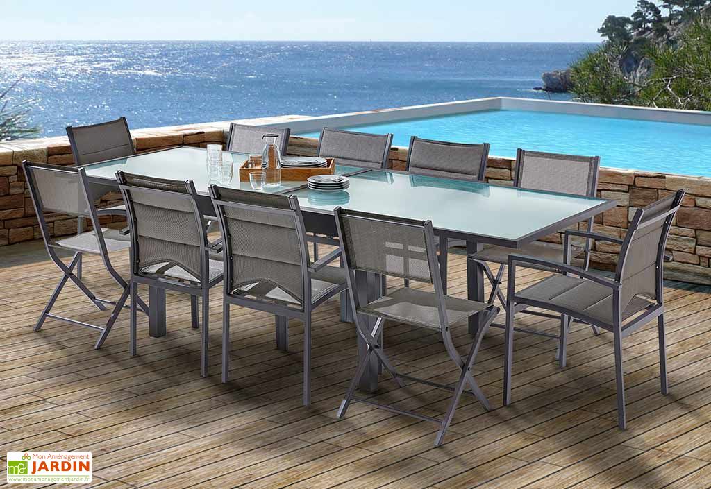 Salon de Jardin Modulo : Table Extensible + 6 Fauteuils + 4 Chaises - Wilsa