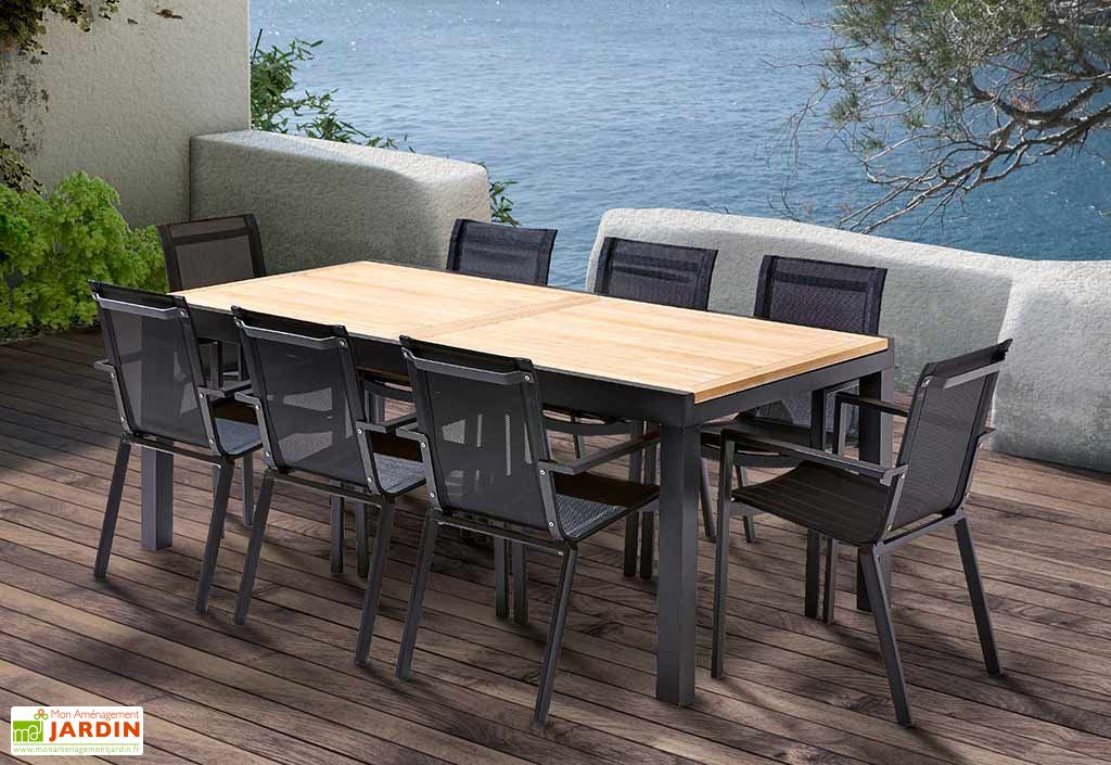 Salon De Jardin Bali Aluminium Et Teck Table Extensible 8