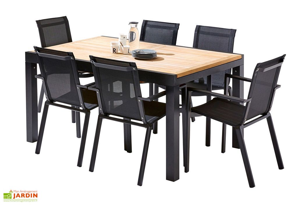 Salon De Jardin Bali Aluminium Et Teck Table Extensible 6
