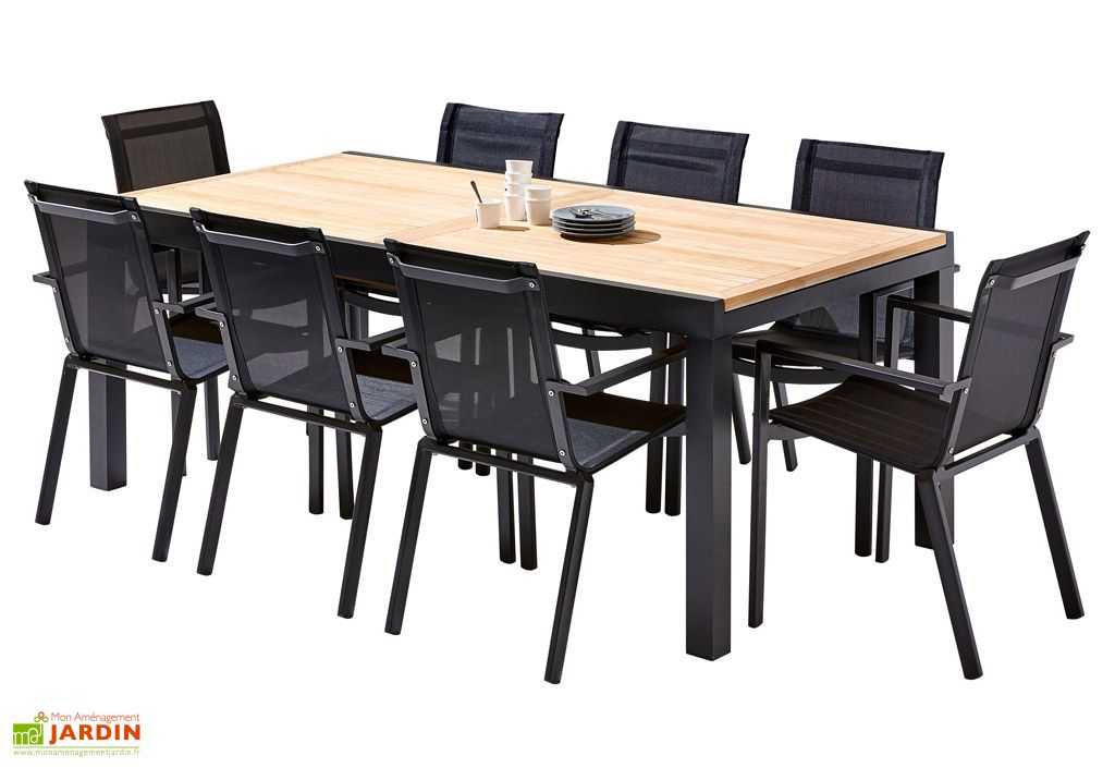 Salon De Jardin Bali Aluminium Et Teck Table Extensible 8