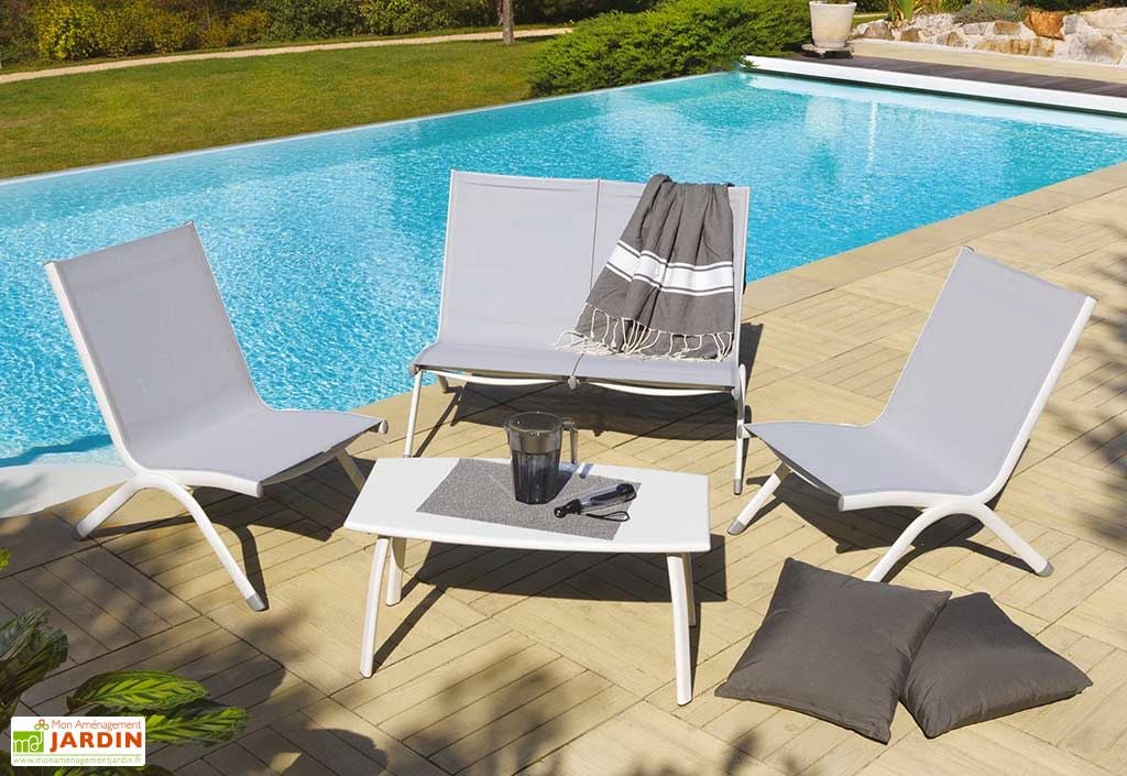 Salon de Jardin Bas Aluminium Acier 4 Places Gris Renoir - Ozalide Salon de Jardin Bas Aluminium Acier 4 Places Gris Renoir - Ozalide