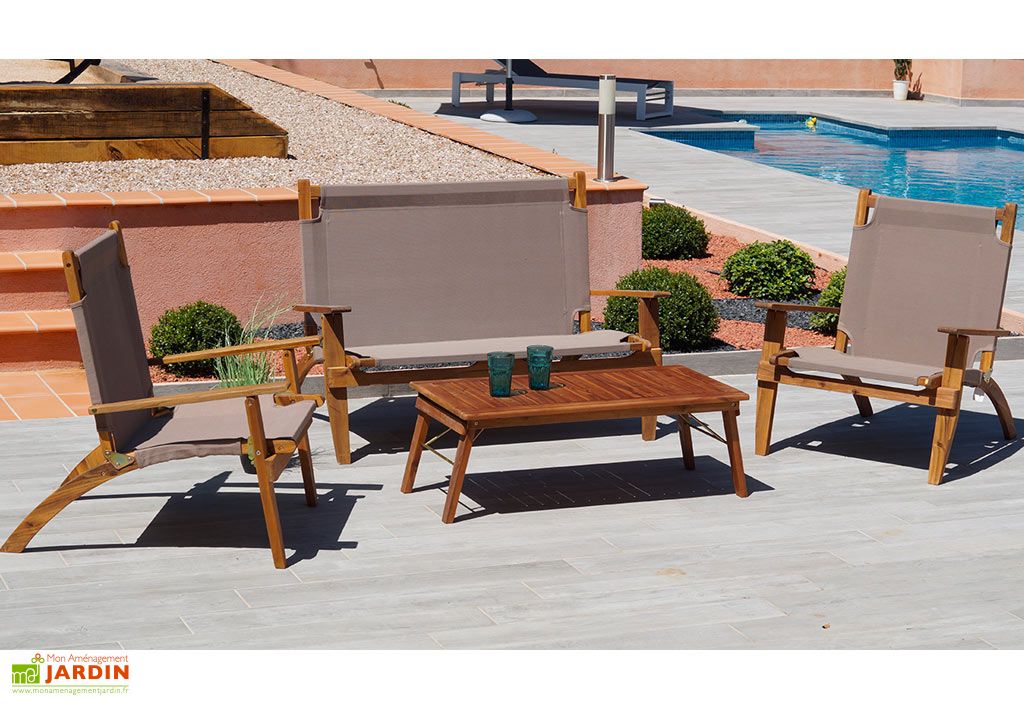 Salon De Jardin En Bois D Acacia Et Tissu 4 Places Primavera Taupe Givex