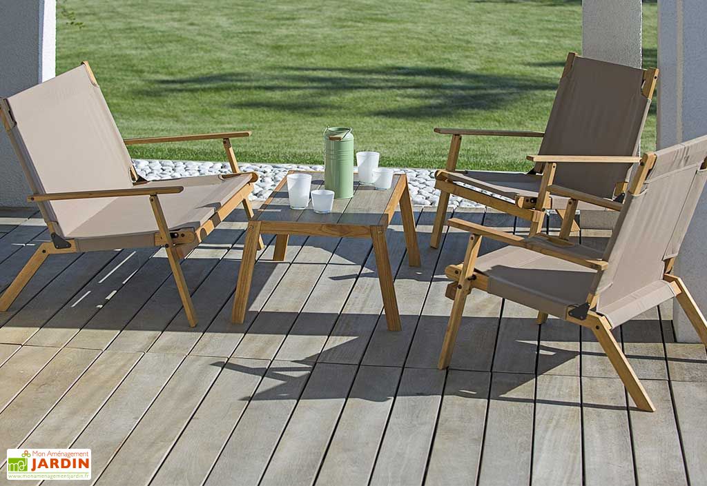 Salon De Jardin En Bois D Acacia Et Tissu 4 Places Primavera Taupe Givex