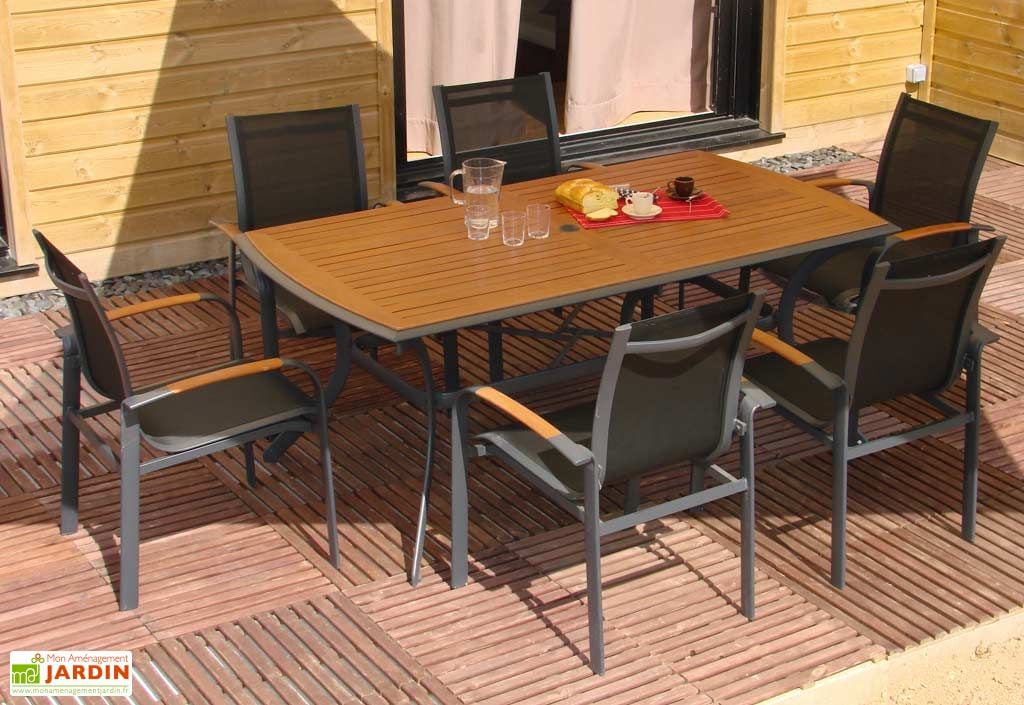 Table Jardin Bois Exotique (182x106) + 6 Fauteuils aluminium - Table ... Table Jardin Bois Exotique (182x106) + 6 Fauteuils aluminium - Table ...