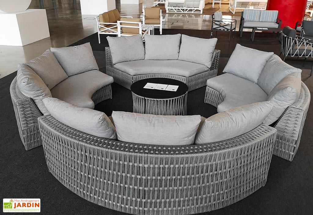 Salon De Jardin Circulaire Aluminium Et Corde 4 Canapes Et 1
