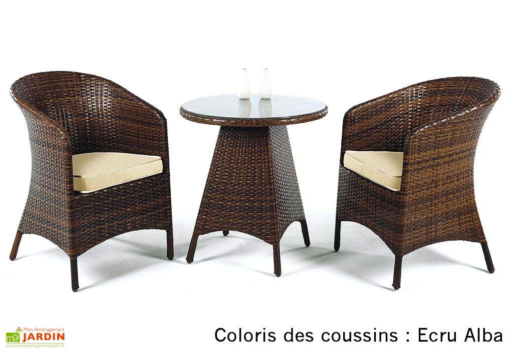 Ensemble Table De Bistro Et Ses 2 Fauteuils En Resine Tressee