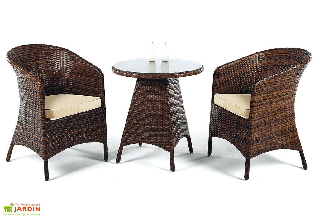 Ensemble Table De Bistro Et Ses 2 Fauteuils En Resine Tressee