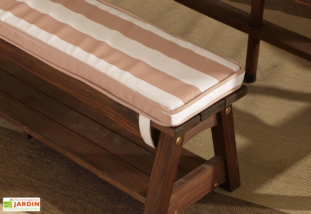 Salon De Jardin Bois Pour Enfants Table Bancs Parasol Taupe
