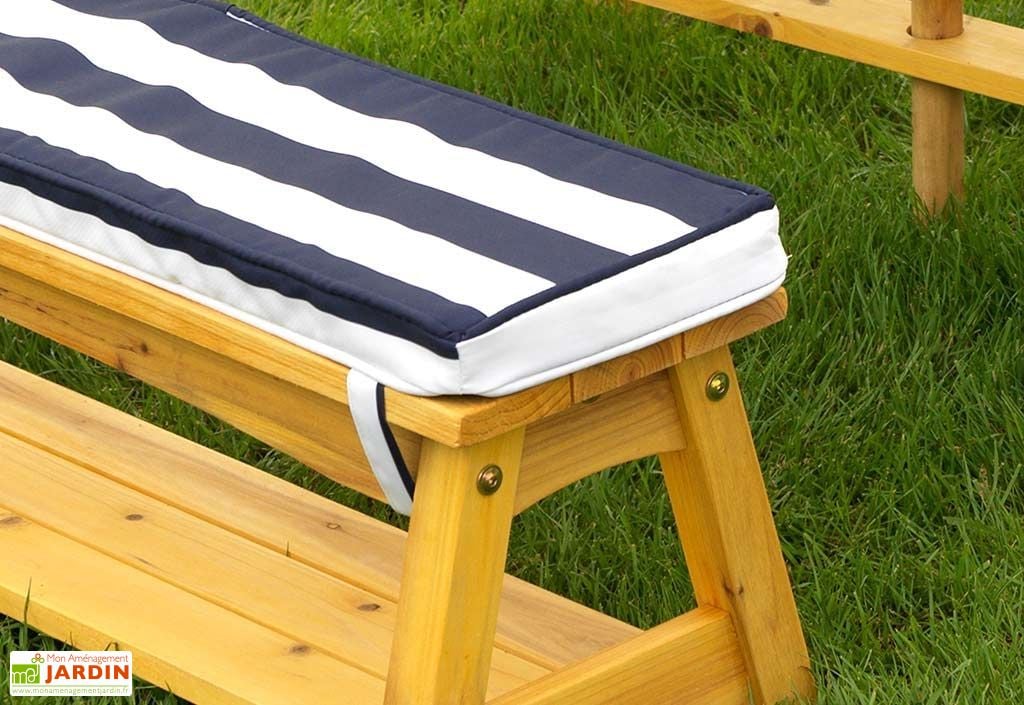 Salon De Jardin Bois Pour Enfants Table Bancs Parasol Bleu