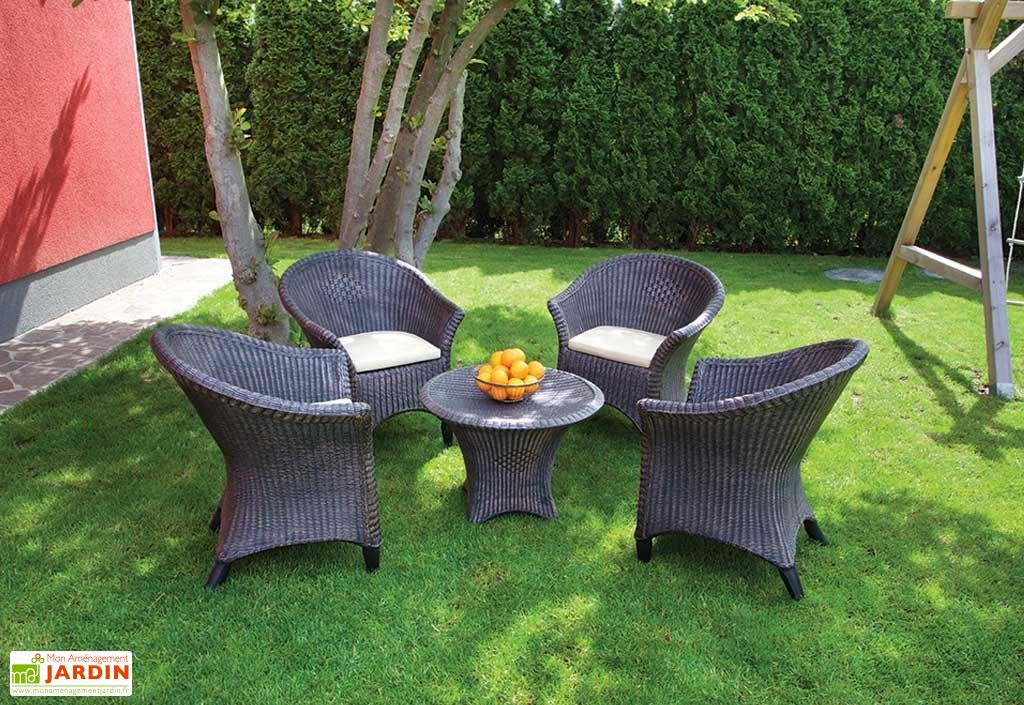 Salon De Jardin En Resine Tressee Marron 1 Table Basse 4