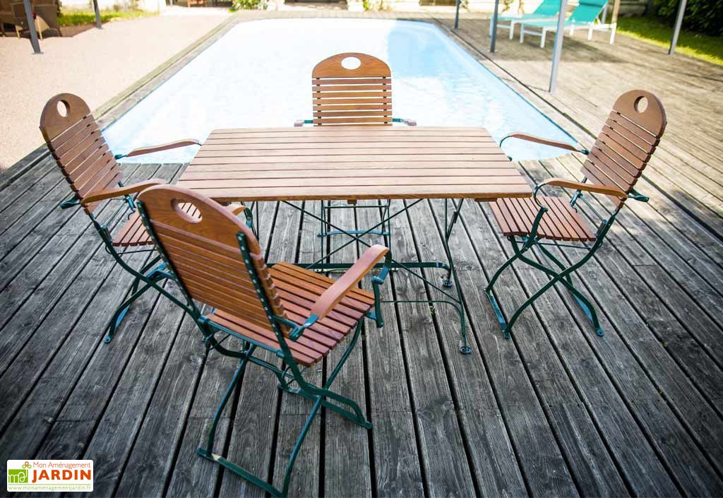 Salon De Jardin En Bois Pliable Flora Table 120 Cm 4 Fauteuils