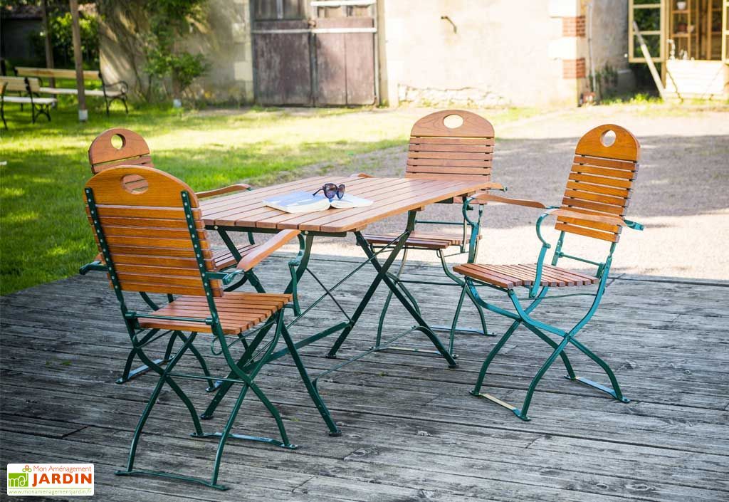 Salon De Jardin En Bois Pliable Flora Table 120 Cm 4 Fauteuils
